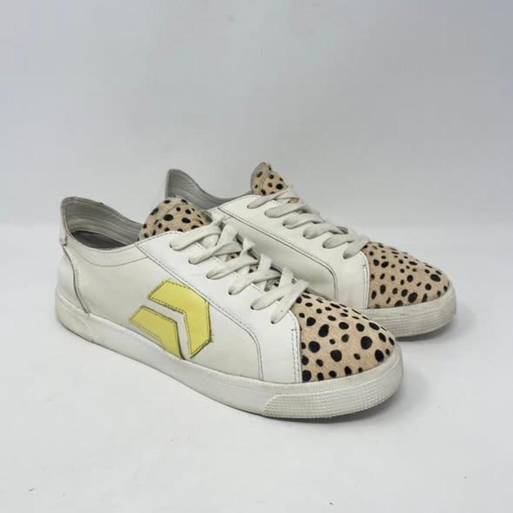Dolce Vita Zaga Casual Sneaker Wms 10 White Leather Calf Hair Leopard‎ Sporty